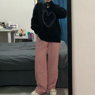 Set : Heart Knit Top + Corduroy Pants