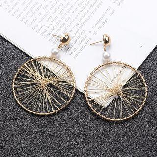 Faux Pearl Wirework Hoop Dangle Earring 1 Pair - As Shown In Figure - One Size