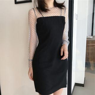 Dotted Mesh-panel A-line Dress As Shown In Figure - One Size
