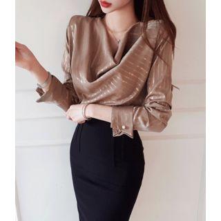 Cowl-neck Striped Blouse