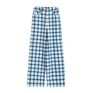 Plaid Wide Leg Pants / Cardigan