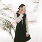 Tie-neck Tow-tone Flared Shirtdress