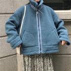 Fleece Lined Biker Jacket Aqua Blue - One Size