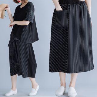 Pinstriped A-line Midi Skirt Black - One Size