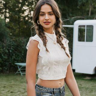 Sleeveless Lace Panel Cropped Top