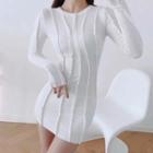 Long-sleeve Asymmetric Plain Dress