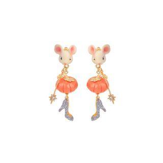 Fashion Cute Plated Gold Mouse Pumpkin Crystal Enamel Earrings With Cubic Zirconia Golden - One Size