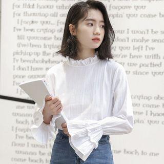 Ruffle Trim Mock-neck Flared-sleeve Blouse White - One Size