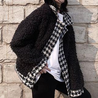 Faux Shearling Houndstooth Jacket Black - One Size
