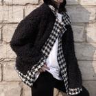 Faux Shearling Houndstooth Jacket Black - One Size