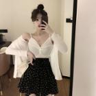 Button Jacket / Camisole / Mini Dotted A-line Skirt / Set