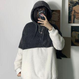 Two-tone Faux Shearling Zip Hoodie