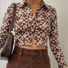 Long Sleeve Collared Printed Cropped Shirt