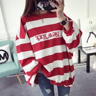 Letter Embroidered Striped Pullover Dress