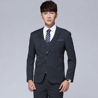Set Of 3: Stripe Blazer + Vest + Dress Pants