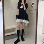 Sailor Short-sleeve A-line Dress Dark Blue - One Size