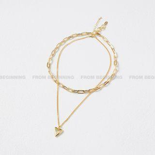 Set: Oblong Chain Choker + Heart Pendant Necklace