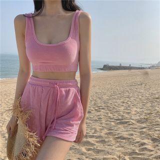 Plain Crop Tank Top / Band-waist Shorts