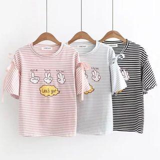 Short-sleeve Striped Printed Top