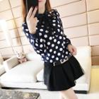 Long-sleeve Pokla Dotted Tie-neck Blouse