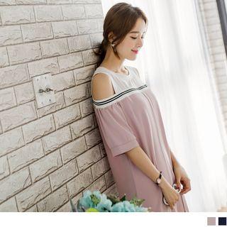 Short Sleeve Cold Shoulder Mock Two Piece Dress