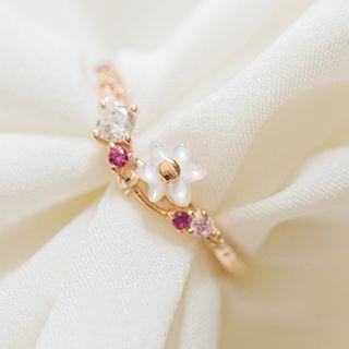 Rhinestone Floral Ring As Shown In Figure - One Size