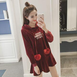 Lettering Velvet Hoodie Dress