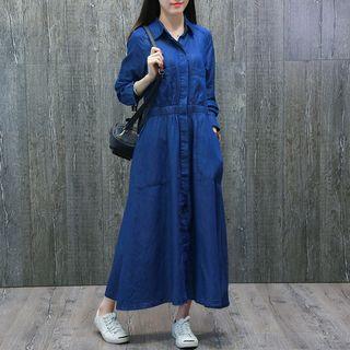 Denim A-line Maxi Shirt Dress