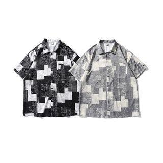 Plaid Panel Print Short-sleeve Shirt