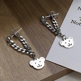 Bear Chained Alloy Dangle Earring 1 Pair - 925 Silver Needle - Silver - One Size