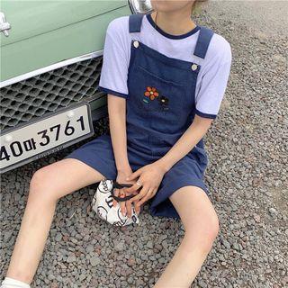 Flower Embroidered Denim Jumper Shorts