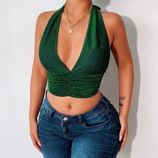 Halter V-neck Crop Tank Top
