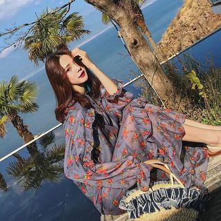 Ruffle Long-sleeve Floral Maxi Dress