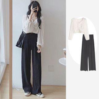 Ruched Blouse / Wide Leg Pants / Set