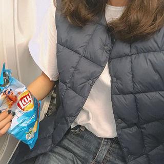 Collarless Snap-button Padding Vest