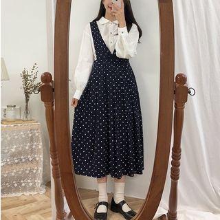 Polka Dot Midi Pleated Pinafore Dress