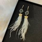 Faux Crystal Feather Fringed Earring 1 Pair - Gold - One Size
