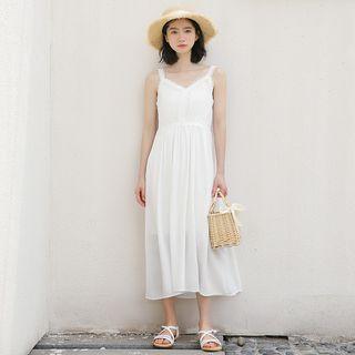 Lace Trim Spaghetti-strap A-line Midi Dress