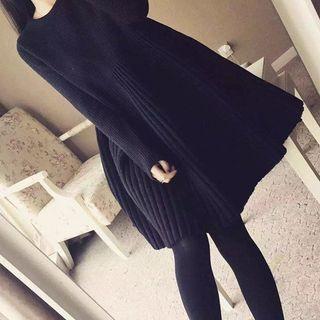 Ribbed Long Sleeve Knit A-line Dress