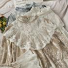 Lace-panel Loose-fit Velvet Top In 5 Colors