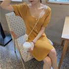 Short-sleeve Square Neck A-line Knit Dress
