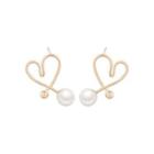 Faux Pearl Heart Stud Earring 1 Pair - 925 Silver Needle Earrings - One Size