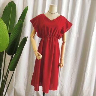 Ruffle-sleeve A-line Chiffon Dress