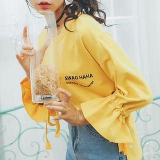 Flare-sleeve Letter Sweatshirt Yellow - One Size