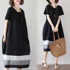 Short-sleeve Paneled Midi Dress Black - One Size