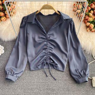 V-neck Drawstring Crop Shirt