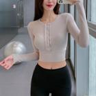 Long-sleeve Cropped Henley Sports T-shirt
