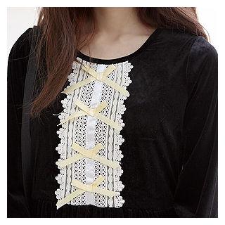 Lace-trim Velvet Empire Dress