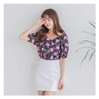Two-way Tulip Pattern Blouse With Scarf