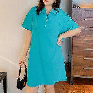 Collared Half-zip Mini A-line Dress